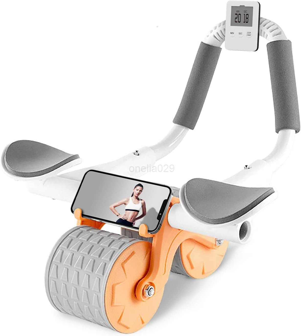 2024 New Ab Roller Wheel with Timer Knee MatAutomatic Rebound Abdominal Wheel with Elbow Support Ab Workout Equipment for Strengthening Core Muscles A