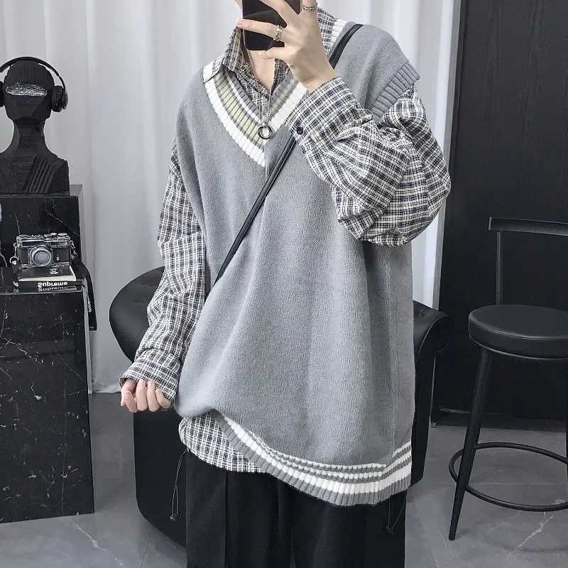 Collegestyle Couples Artistic Knitted Sleeveless Sweater Mens Vest Woolen Vest Mens Autumn and Winter Trendy InnerwearXJ250904