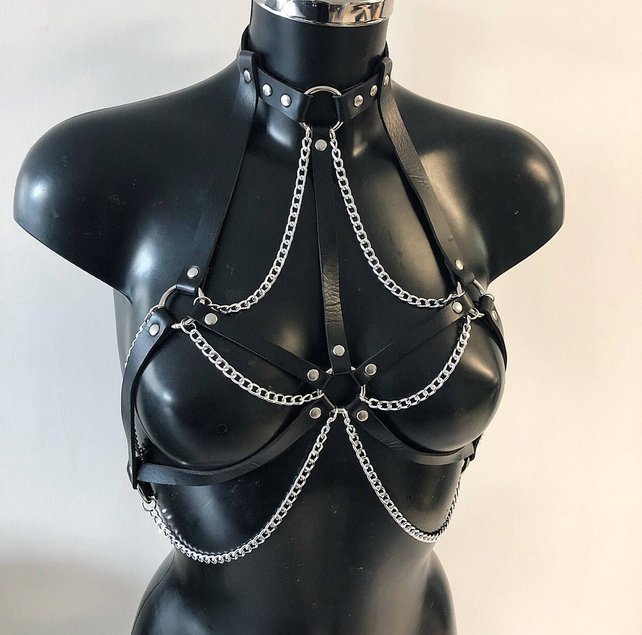 Stage Wear Top with Chain & Leather Straps Performance Outfit Accessories Multiple Colors Available