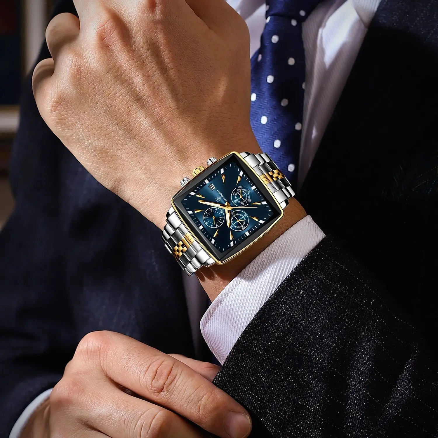 POEDAGAR Fashion Men Watch Luminous Waterproof Chronograph Date Man Wristwatch Square Stainless Steel Quartz Mens Watches Reloj 250828