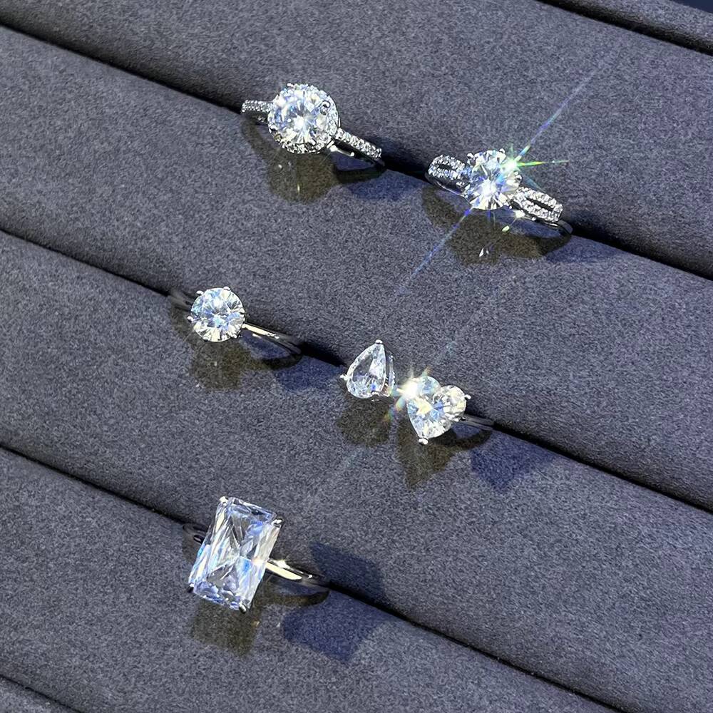 Custom Rings Manufacturer Fine Jewelry Luxury 925 Sterling Silver Zircon Moissanite Promise Wedding Engagement Rings Women