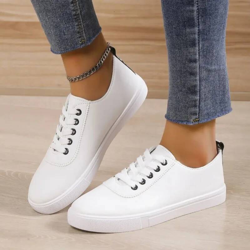 Off Sneakers Women Lace-up Shallow White Leather Shoes Versatile Soft Sole Running Walking Zapatos Student Campus ddmysaturn