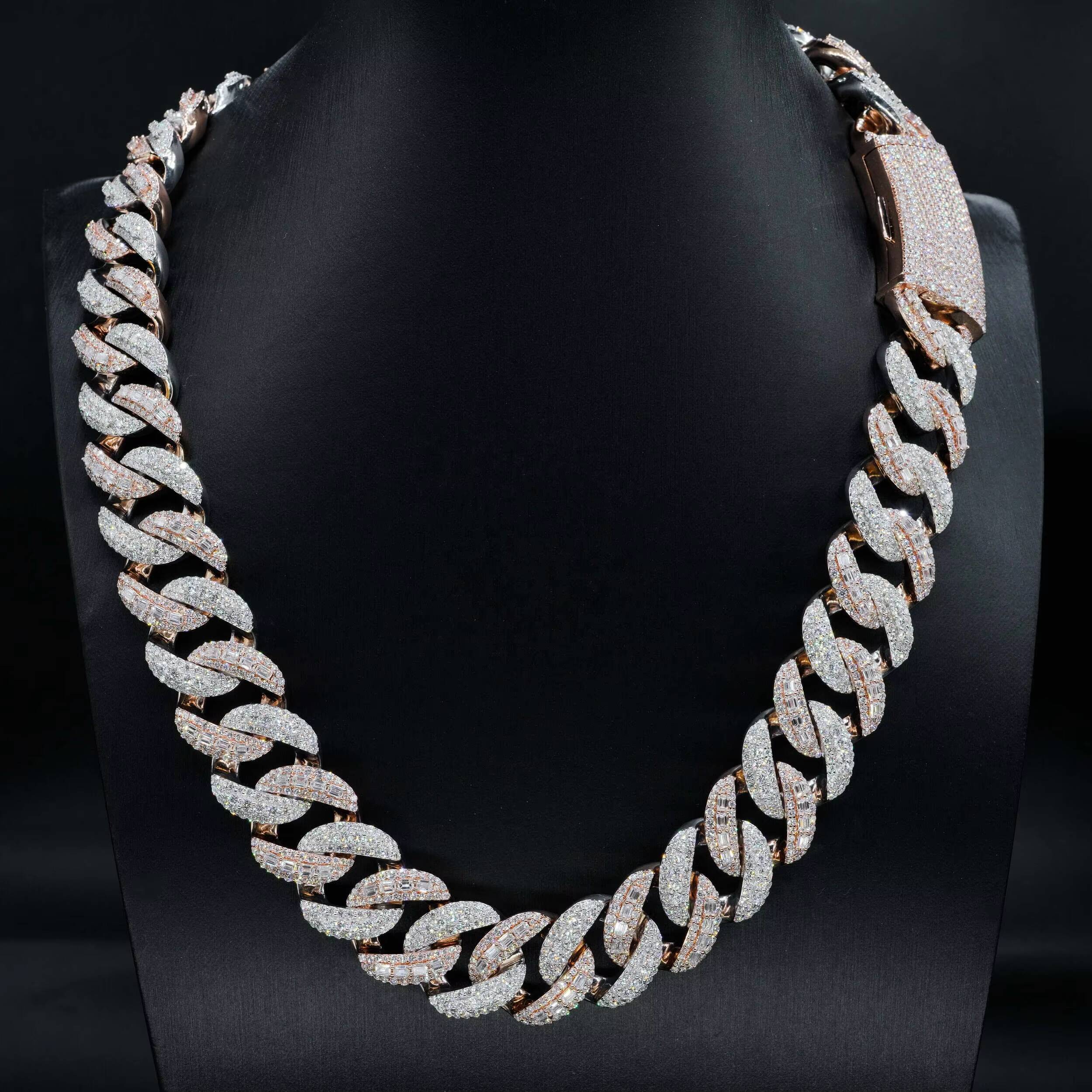Luxury Jewelry 10K Rose Gold Mix White Gold VVS1 Lab Grown Diamond Cuban Link Chain Necklace 22MM Width