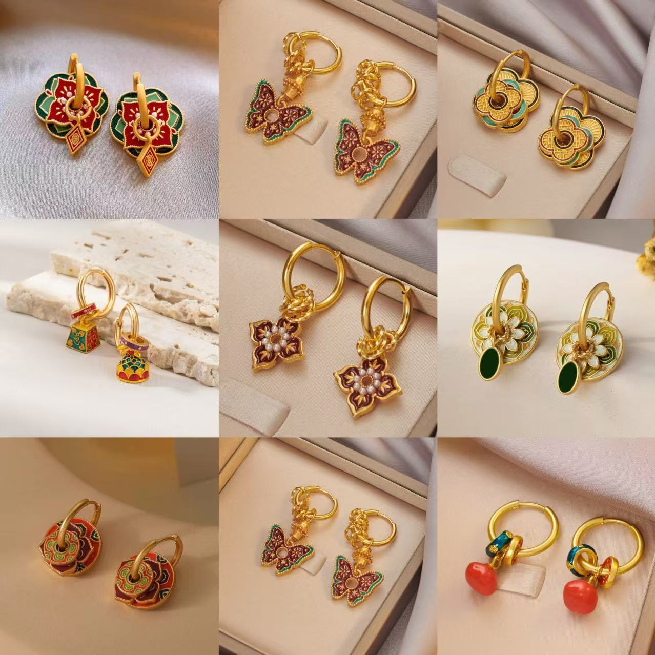 New Chinese Retro Ethnic Style Women's Earrings Lightweight Luxurious High-end Designer Luxurious Free Shipping Elegant Earring Earrings