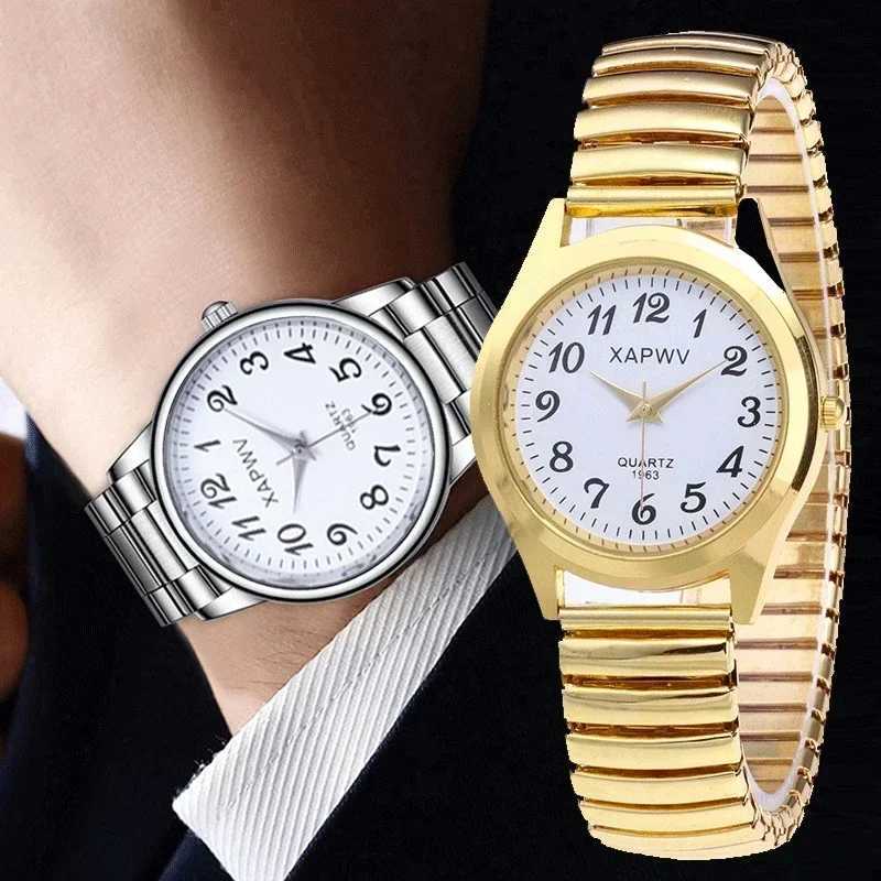 1PCs Classic Vintage Business Wen Men Elastic Gold Sliver Quartz Watch Tide Lovers Couple Bracelet Watches Party Off Gifts X2509041