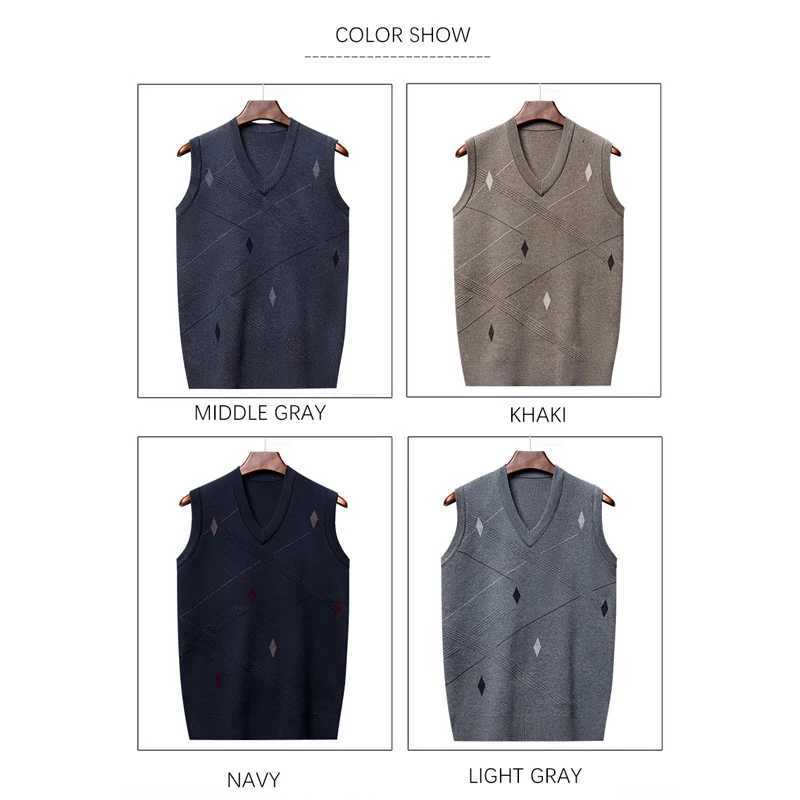 BROWON Brand Knitted Sweater for Men Fashion Casual New Argyle Solid Color Pullover Vest Vneck Sleeveless Sweater Mens ClothesXJ250904
