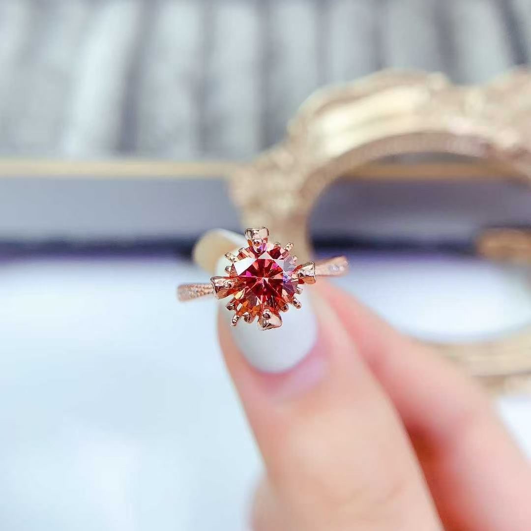 925 silver moissanite ring 6.5mm 1ct VVS grade red moissanite ring for wedding birthday gift for women