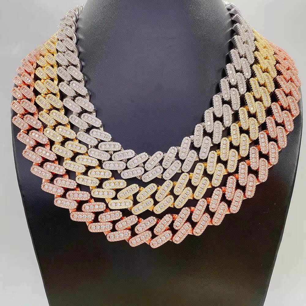 18mm Full Mosaic 925 Silver Cuban Necklace for Party Occasions