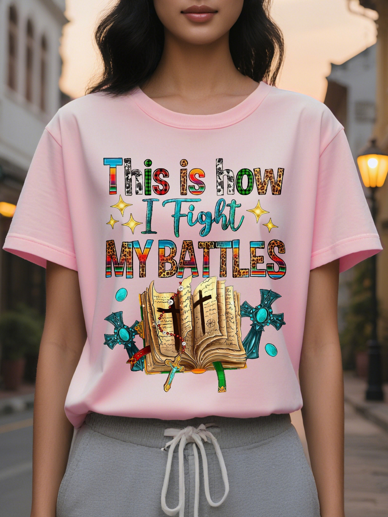 Large XL Country Women's T-Shirt This Is How I Fight My Battles Shirt Summer Graphics Tees Plus Size