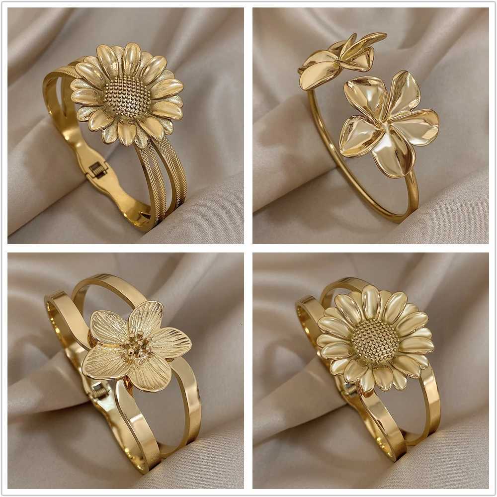 AENSOA Exaggerated Version Stainless Steel Charm Wide Bracelet for Women Trend Golden Shower Real Thick Cuff Bangle Y250904