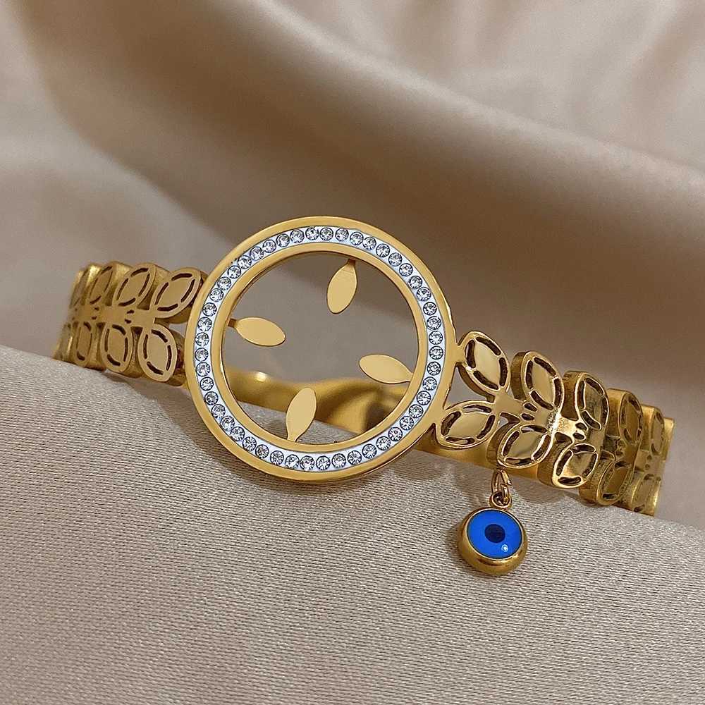Chits Inlaid Rhinestone Disc Belt Bracelet For Wen Fashion Stainless Steel Gold Plated Cuff Bangles Jewelry Gifts Y250904