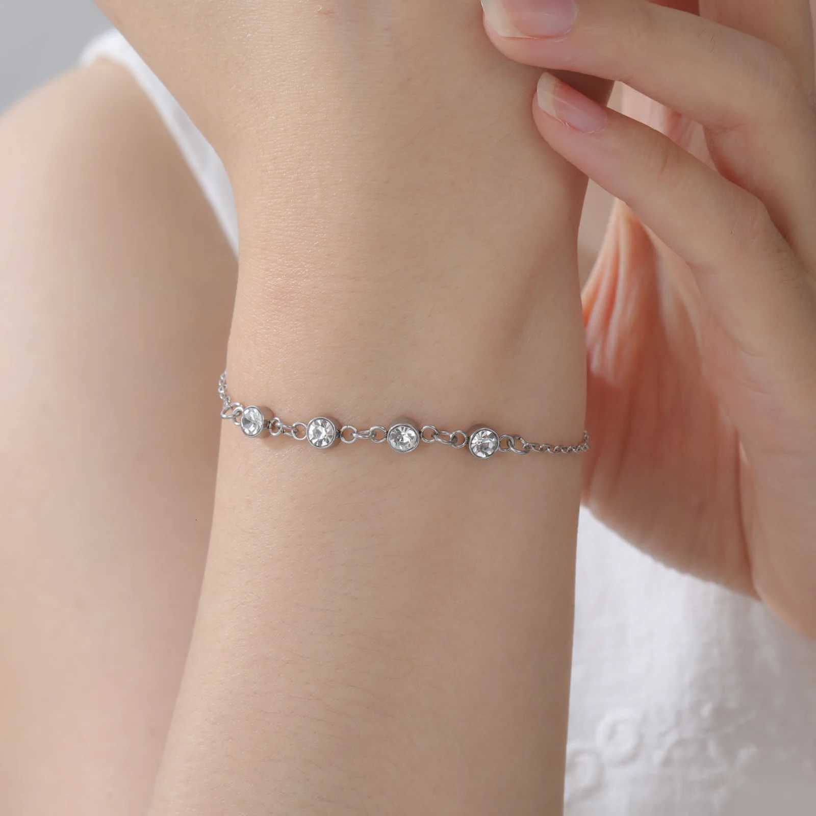 Cazador Gold Color Clear Zircon Charm Bracelet Stainless Steel Trendy Hand Bracelet for Women Jewelry Birthday Part Wedding Gift W250904