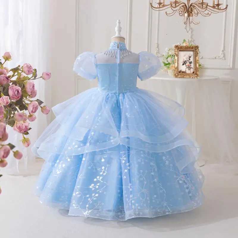 Girls Princess Dress Summer Semi-High Neck Embroidered Sequins And Pearl Decorations And Piano Performance Children Girls Dress Z250904