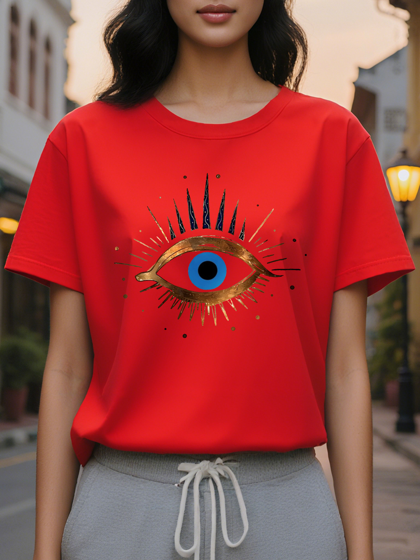 Graphic print T-shirt, short sleeve, round neck, casual top for summer and spring women's clothing