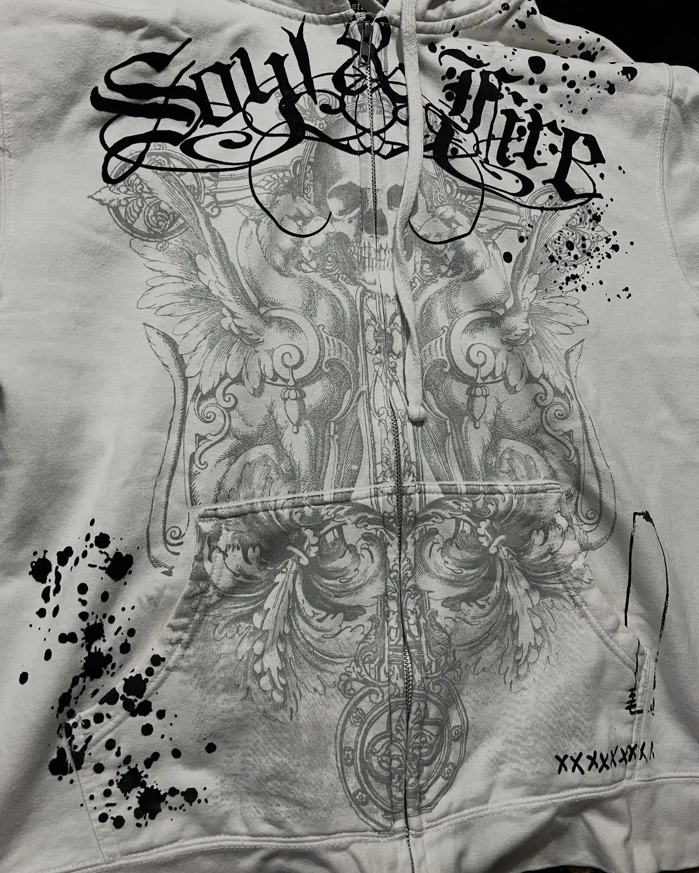 Streetwear Retro White Zipper Hoodie Mens Womens Gothic Letters Graphic Printed Sweatshirt Harajuku Casual Y2K Clothing 250904