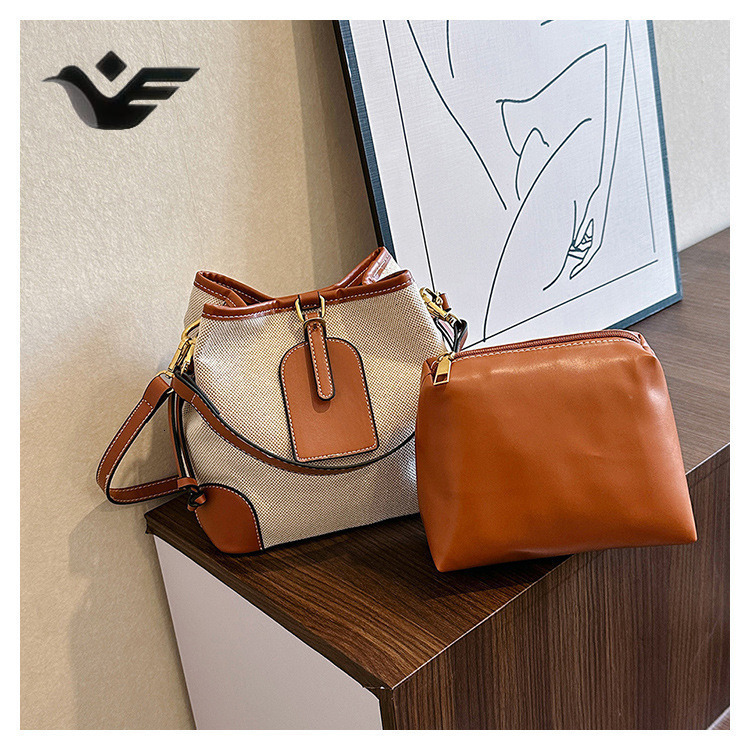 Feiyan Free Shipping New Designer Bag Luxury Shopping Bag Bucket Bag For Women Canvas Color-block Stitching Handbag Mother-daughter Bag Trendy Single 