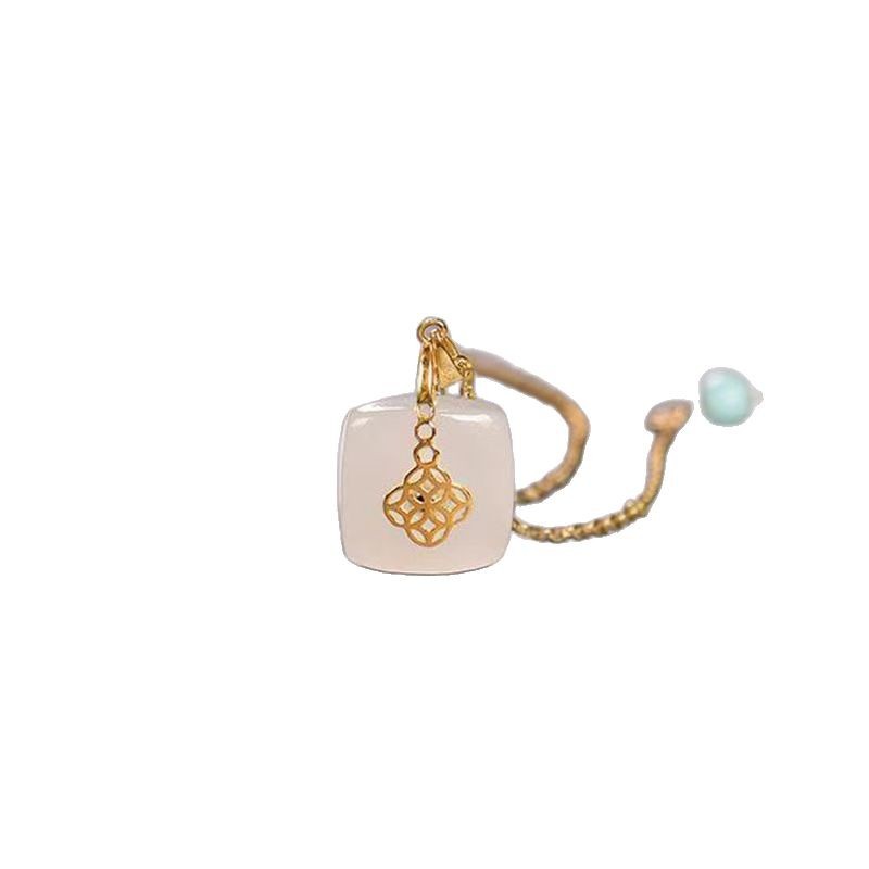 sNew silver Hetian white jade square pendant necklace exquisite gold cold wind light luxury charm noble women brand jewelry