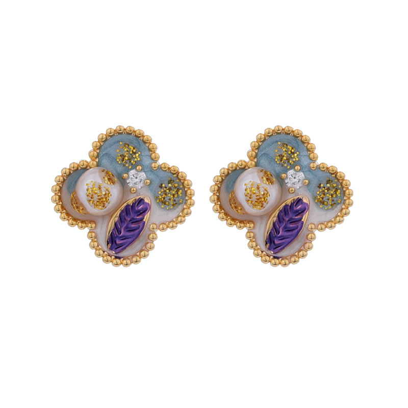 Freshwater Pearl Light High-end New Chinese National Style Female Flower Four-leaf Clover Niche Exquisite Earrings