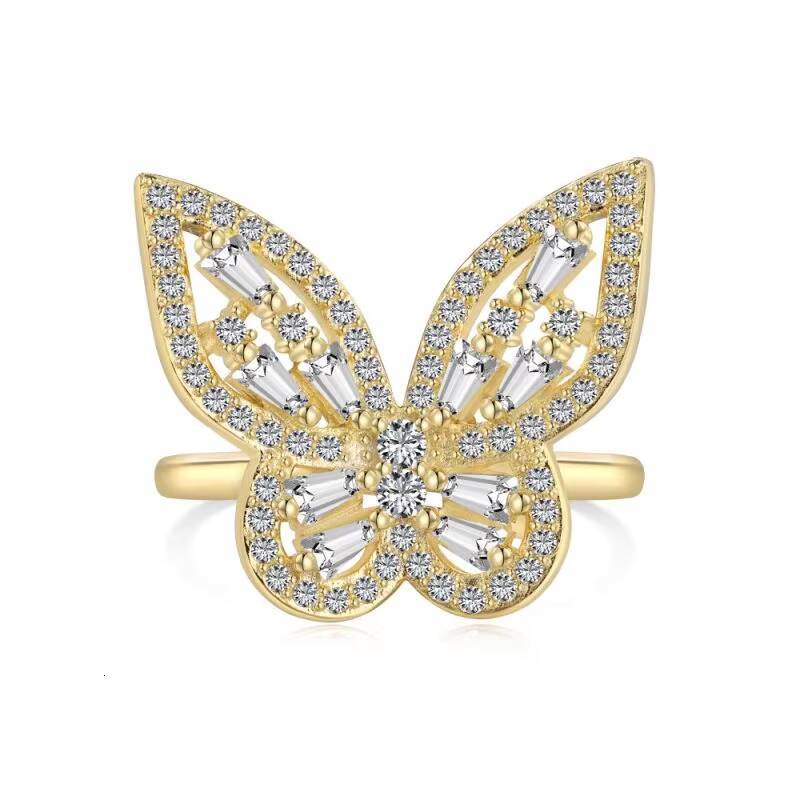 925 Silver Zircon Butterfly Ring 18K Rhodium Plated Trendy Baguette Unisex Jewelry Wedding Engagement Anniversary Party Gift