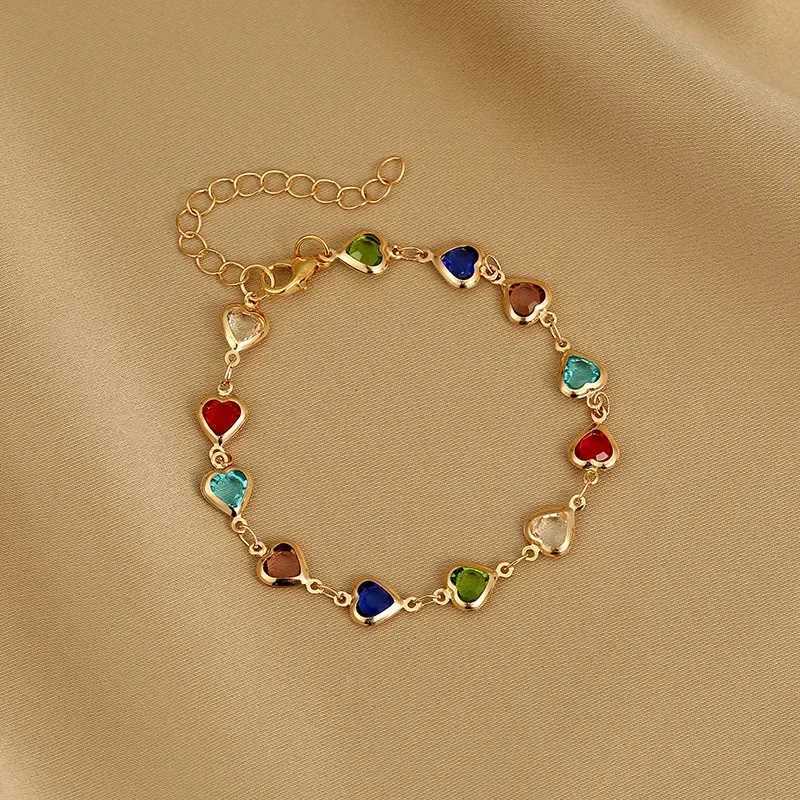 Exquisite Colorful Heart Bracelet Women Charm Korean Crystal Zircon Metal Chain Bracelets Bangle Party Birtay Jewelry GiftXJ250904