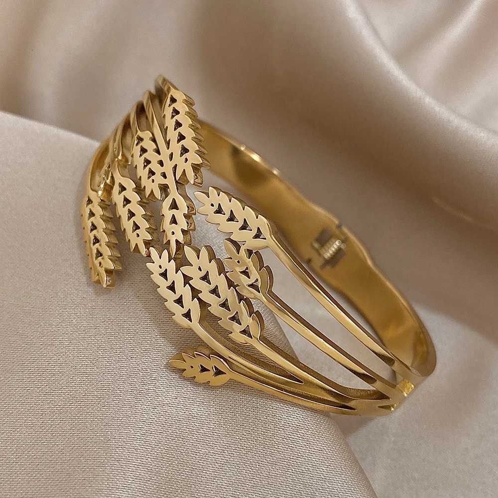 316L Stainless Steel Bracelet for Women Unique Multilayer Ears of Wheat Gold Silver Color Chunky Cuff Bangles Waterproof Jewelry Y250904