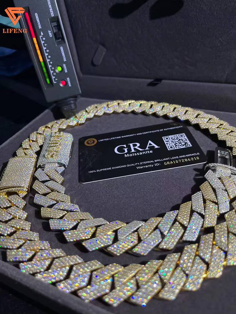 Two Tone Iced Out Moissanite Cuban Link Chain for Men 20mm Custom Name Clasp 925 Sterling Silver Cuban Chain Hip Hop Necklace