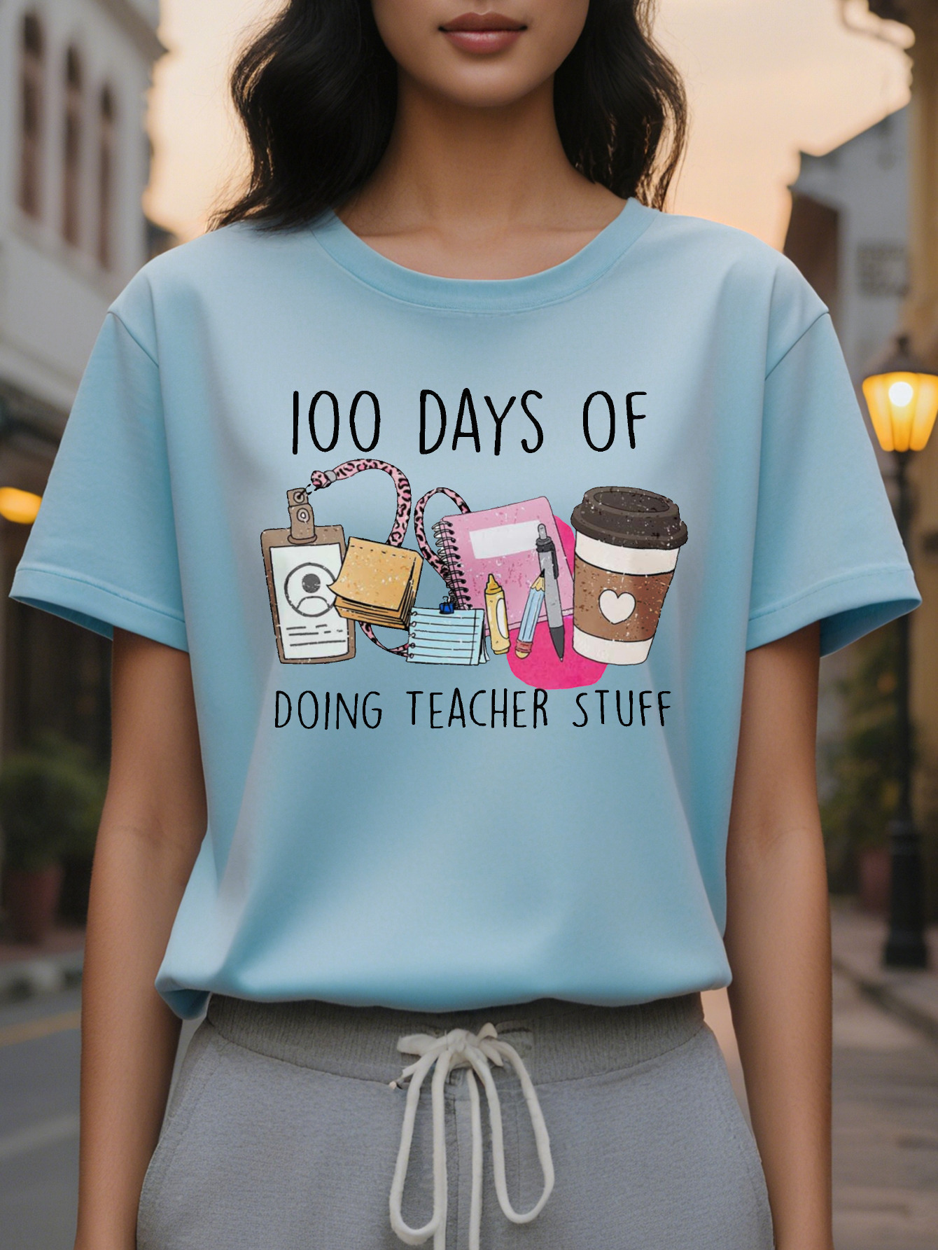 Ladies elegant sleeve round neck casual top cotton with letter pattern, square meters, regular length suitable for