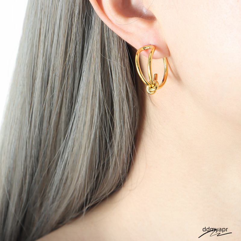 Designer Lady Stainless Steel Gold Knot Ddmyday Earrings For Women C-Shaped Light Jewelry Wholesale Ddmyday