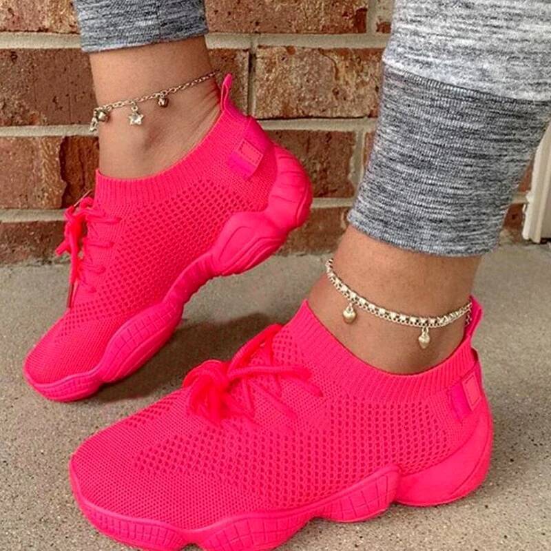 Women's 2024 New Fashion Breathable Trainers Comfortable Sneakers Mesh Fabric Lace Up Female Footwear Women Shoes ddmysaturn