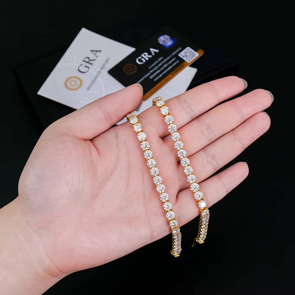 Diamond Tester Pass Golden D Color Moissanite Tennis Necklace Bracelet 6mm Tennis Chain 925 Sterling Silver Fine Link Bracelets