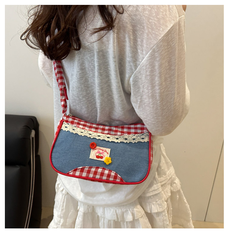 Autumn New Arrivals Red Plaid Bag for Women New Trendy Fashion College Style Handbag Fresh Cute Lace Single Shoulder Crossbody Bag