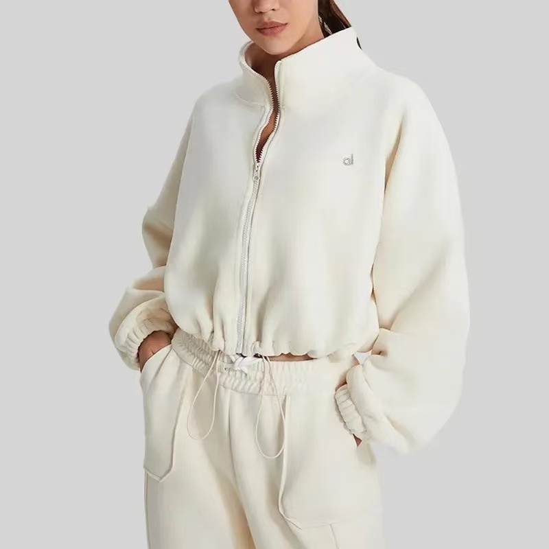 New designer womens Autumn and winter Lamb wool stand up collar hoodie two-piece set women's winter casual warm high street zipper jacket