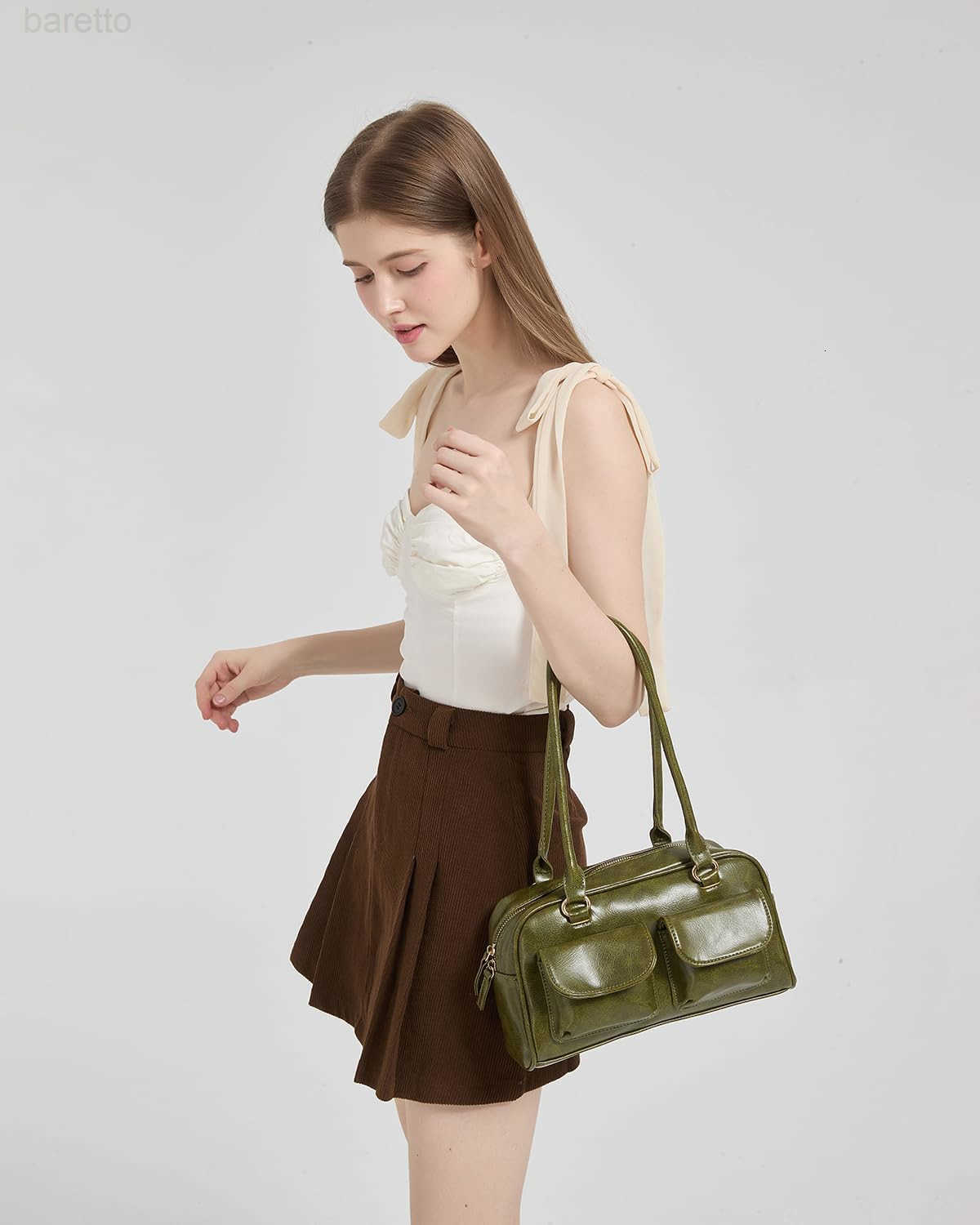 Y2K Shoulder Purses for Women Trendy PU Leather Retro Boston Handbag Lightweight and Versatile for Work and Travel M250904