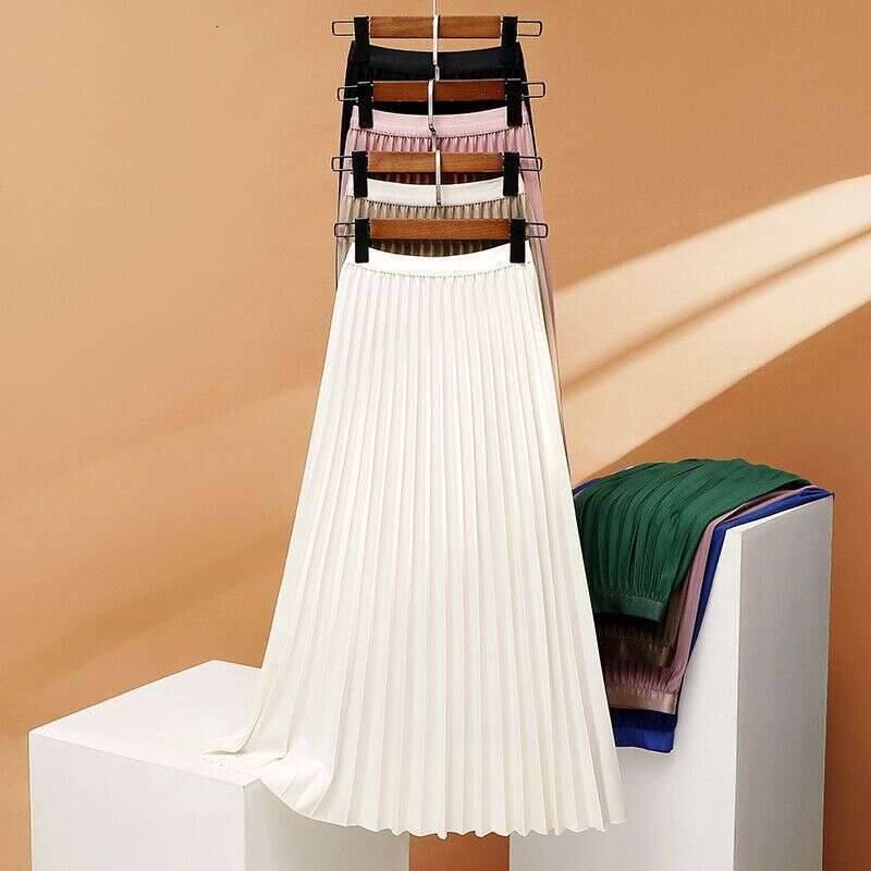 Women's Clothing Black Long Pleated Female Summer New High Waist Slim Accordion Fold A Line Skirt Simple Temperament Semi