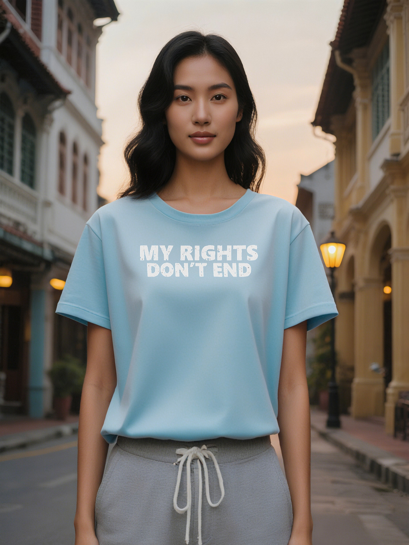 Large XL Lady Graphic T-Shirt with MY RIGHTS DON'T END Print Black Round Neck Summer Tee Regular Fit Washable Statement Plus Size