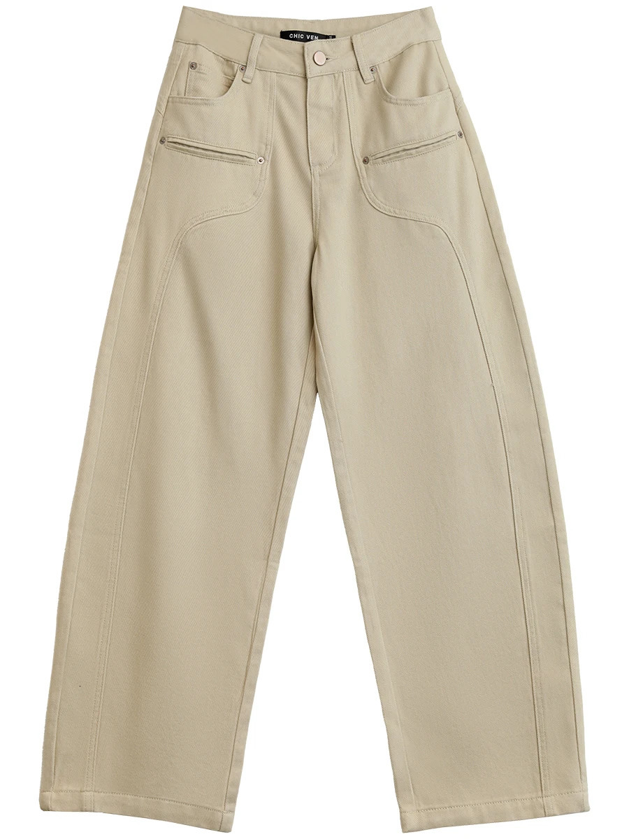 CHIC VEN Women Jeans Solid Loose Casual Split Wide Leg Denim Pant Workwear Female Trousers Spring Autumn 2025 250823