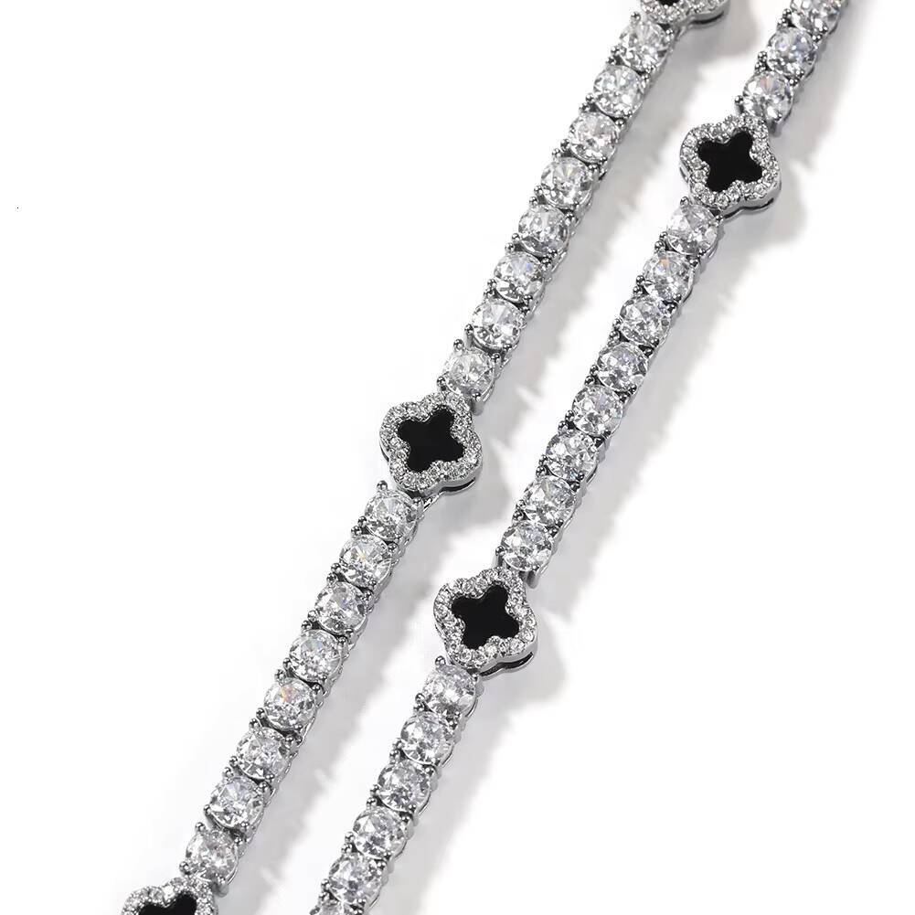 3mm Black Agate 925 Silver Tennis Bracelet Diamond Moissanite Clover Bracelet High Quality Jewelry