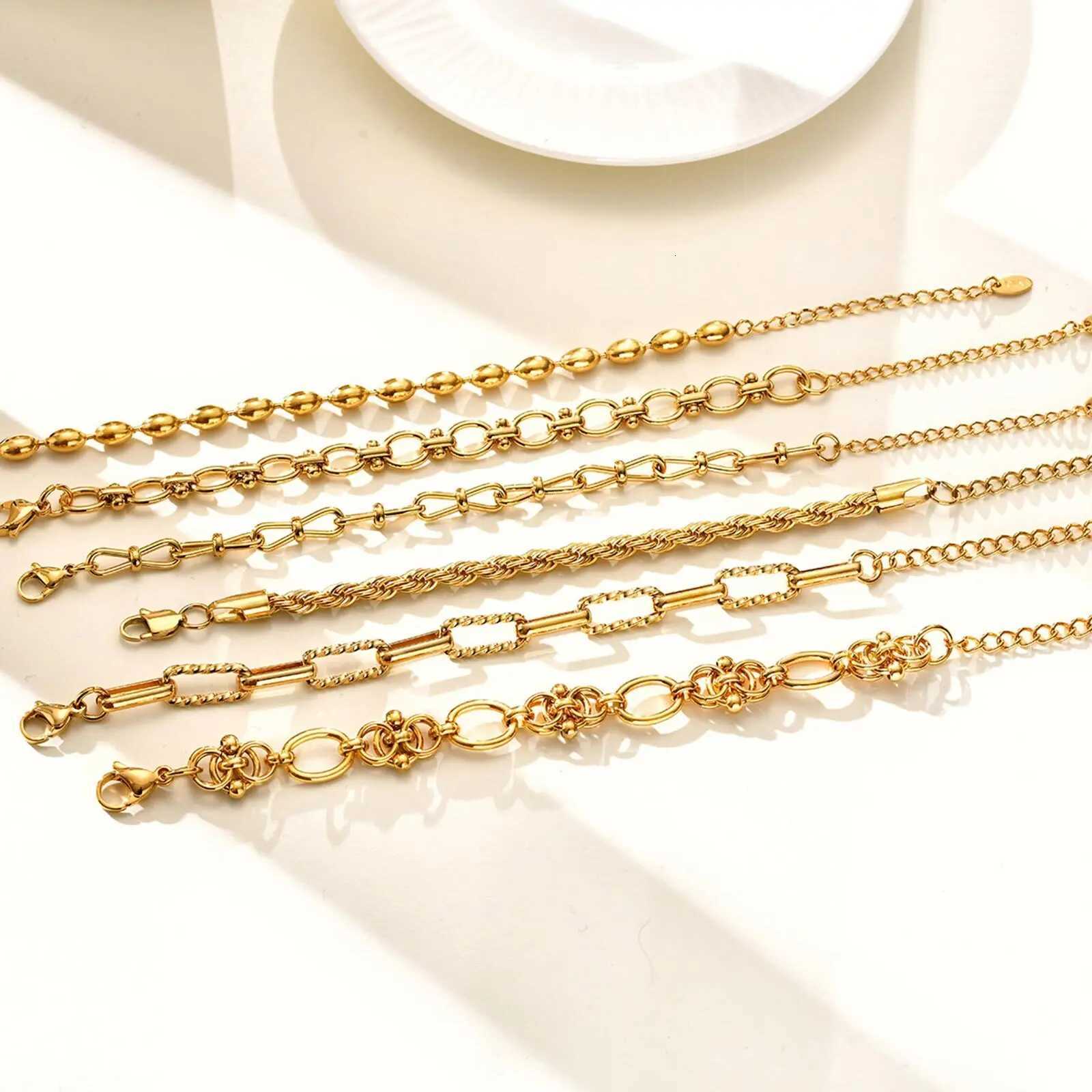 Chunky Stainless Steel Link Chain Bracelet For Women Gold Plated Layering Bracelets Waterproof Jewelry Y250904