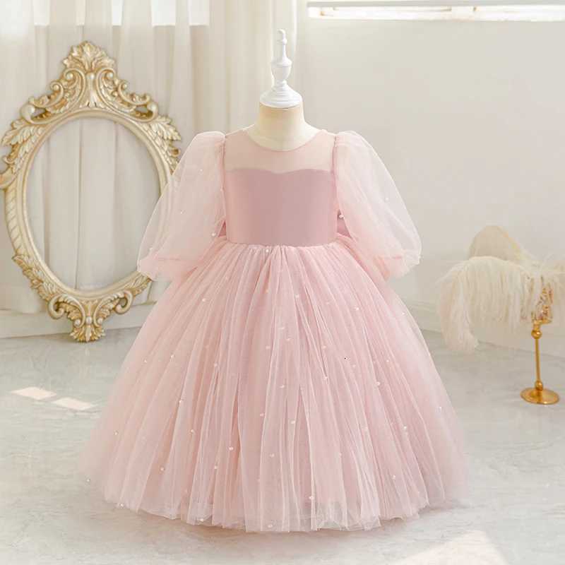 Childrens Birthday Party Puff Sleeve Princess Dress Bow Mesh Dress Masquerade Piano Catwalk Flower Girl Wedding Costume Z250904
