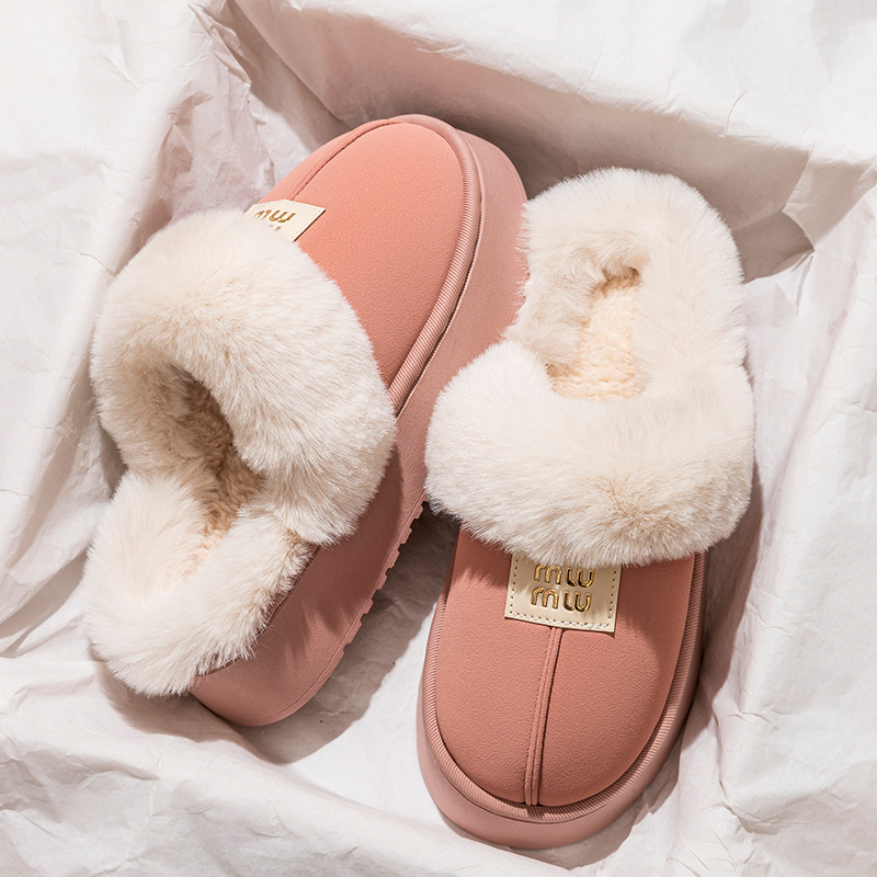 2025 cotton slippers for women warm fleecelined thicksoled plush slippers for students suitable for autumn and winter
