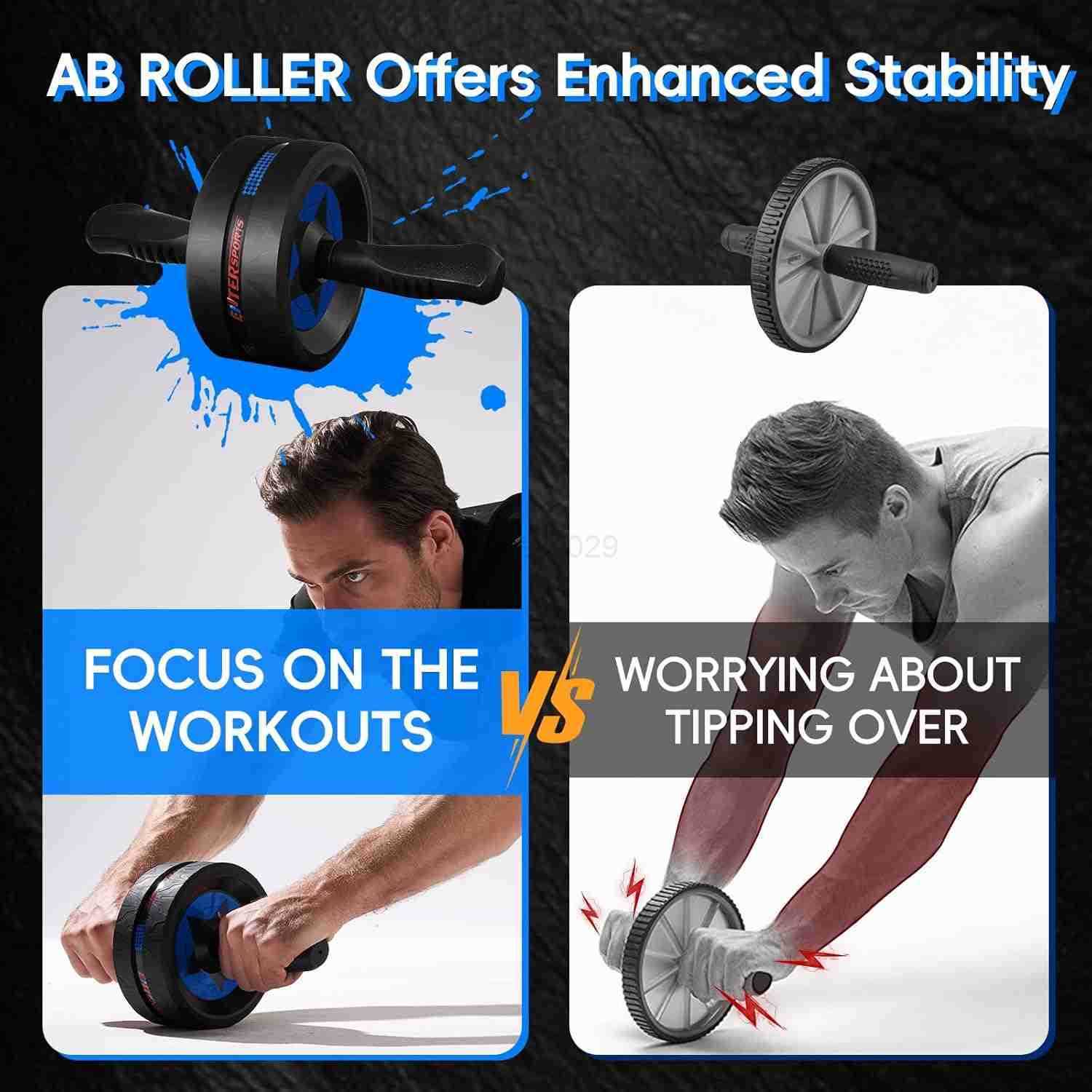 Ab Roller Wheel for Abs Workout Abdominal Exercise Equipment with 2 Knee Pads for Home Gym Core Strength Training Fitness Equipment for Men Women W250