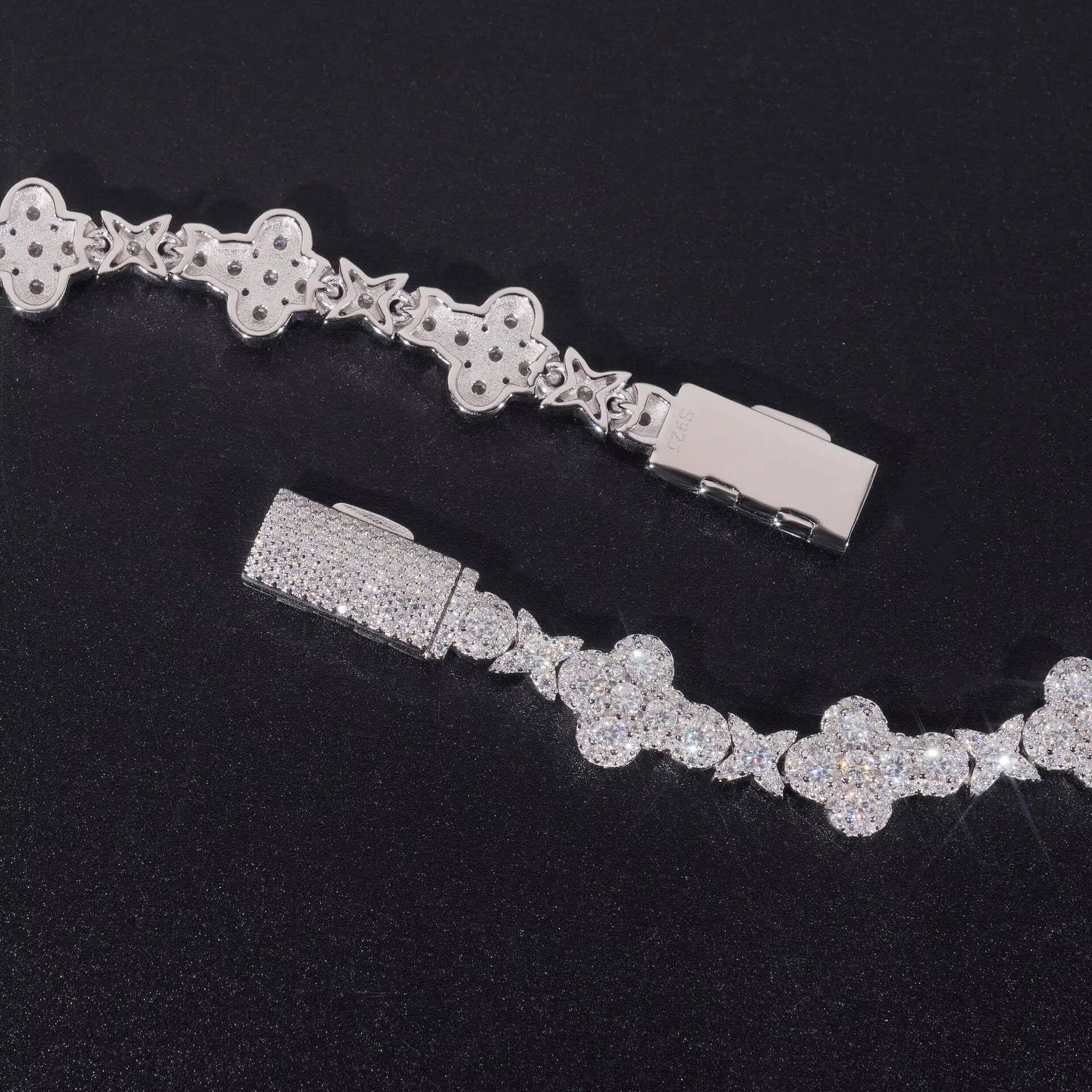 Versatile Mens Bracelet Fashion White Gold 10mm 925 Sterling Silver VVS Moissanite Diamond Iced Out Star Cross Link Bracelet