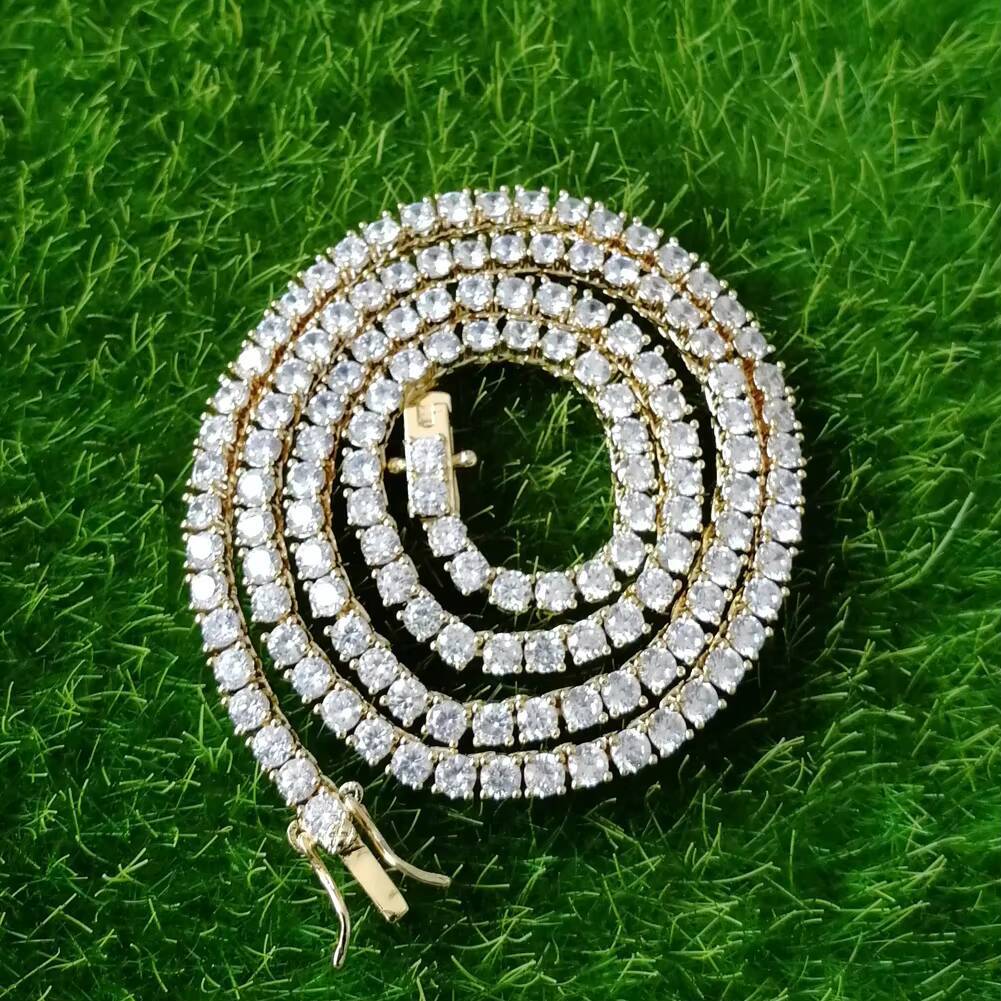 Single Row 3mm 2Zircon Tennis Chain Hip Hop Necklace Fashionable Tennis Chain Necklace