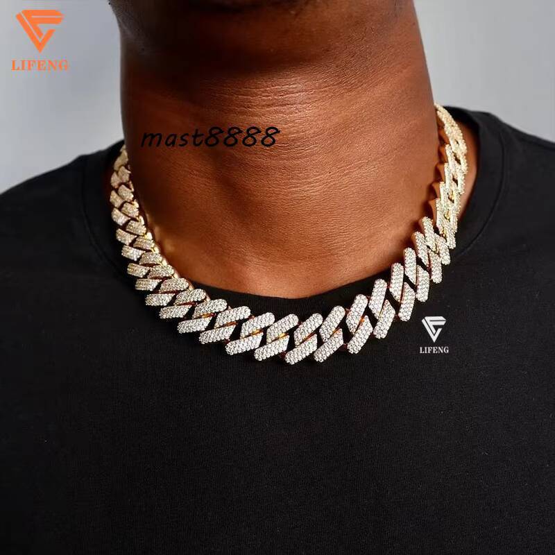 Custom 15mm Iced Out Cuban Link Chains Stainless Steel Hip Hop Jewelry S925 Silver Diamond Cuban Link Necklace for Parties