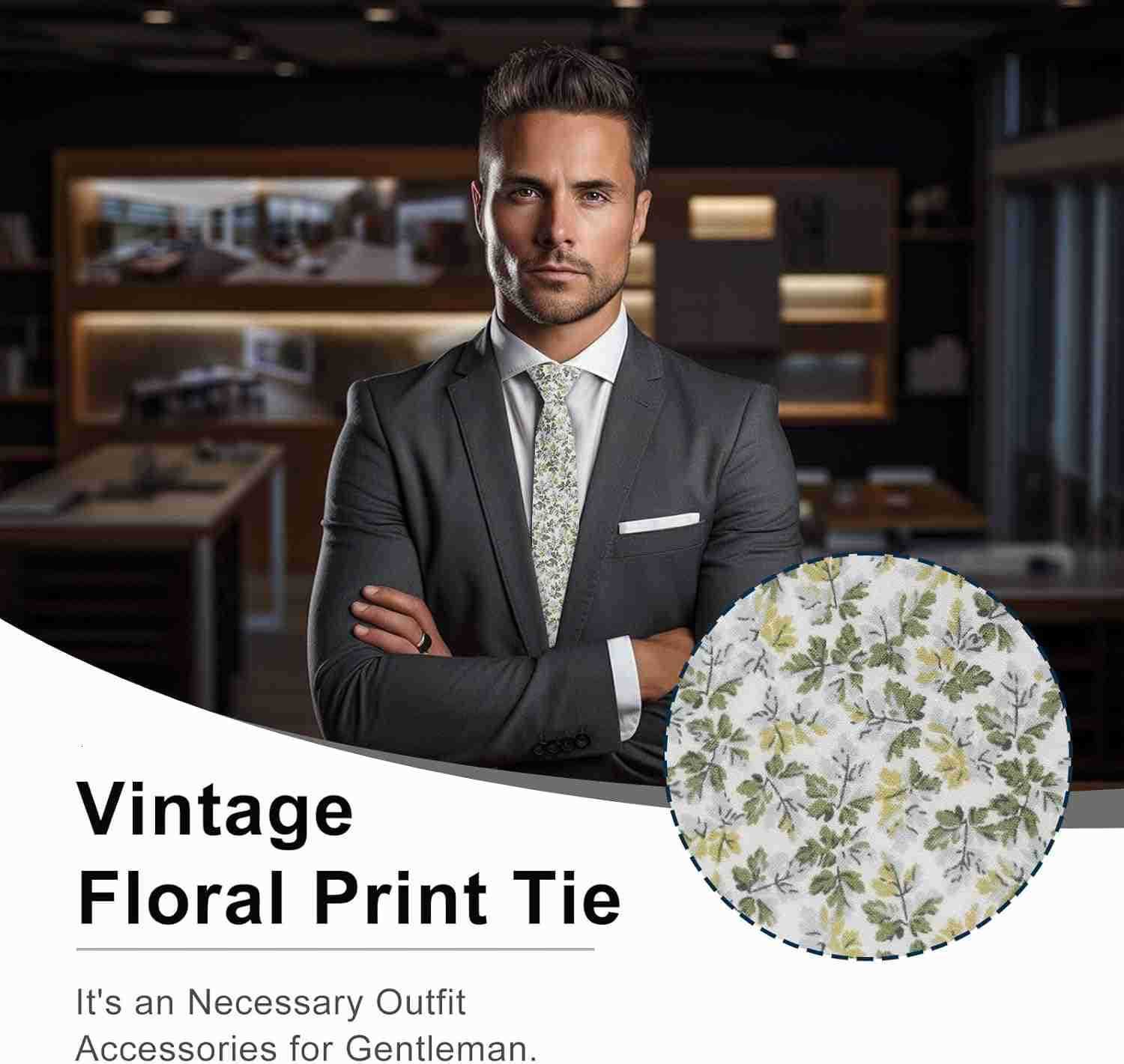 Ties for Men Sage Green Cotton Floral Tie 276 Flower Printed Mens Neckties for WeddingGroomsmenSuitPartyW250904