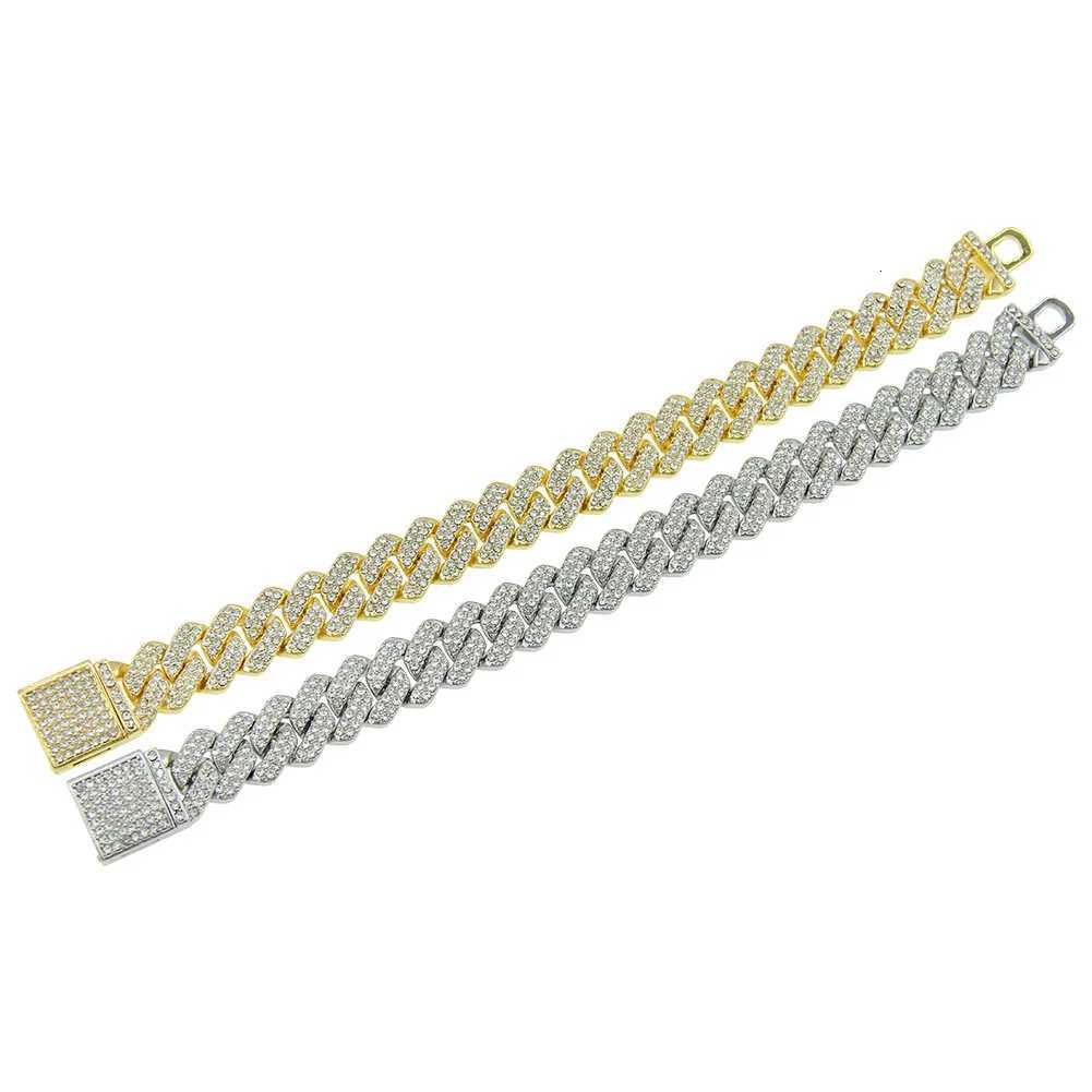 14MM 2 Row Rhinestone Paved mi Rhbus Cuban Chain Hip Hop Men Wen Prong Cuban Link Chain Bracelet d Out men Jewelry Y250904