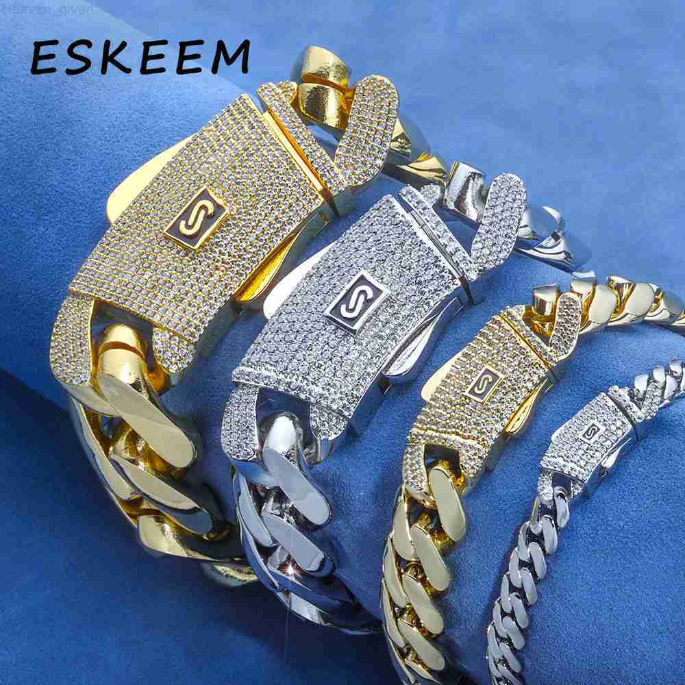 Eskeem 610mm Width Cuban Bracelet Monaco Style 925 Silver Iced Out VVS Moissanite Smooth Links Luxury Fine Jewelry