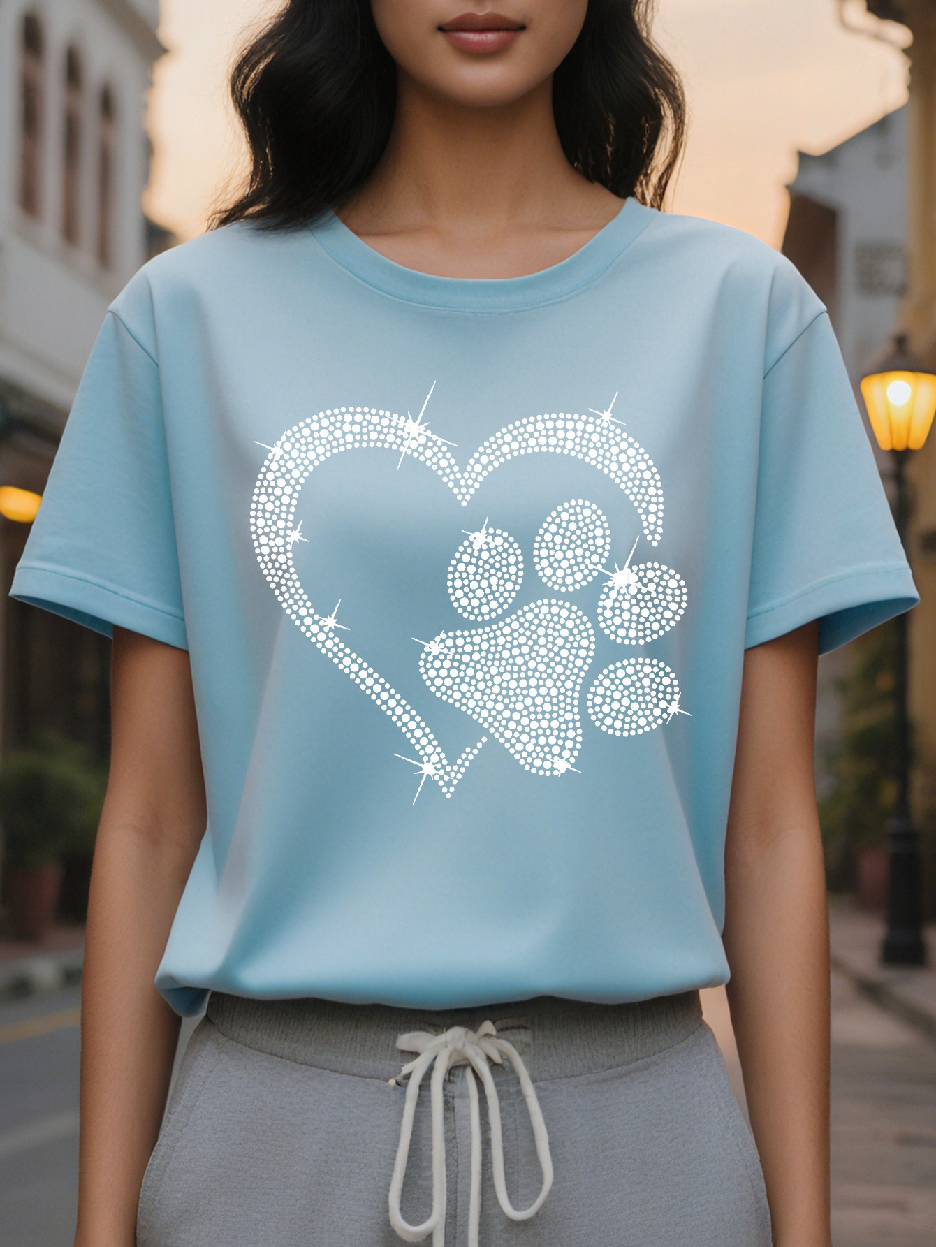 Heart Dog Paw Print T-Shirt Casual Short Sleeve Crew Neck Top Stylish All Season Women's Clothing