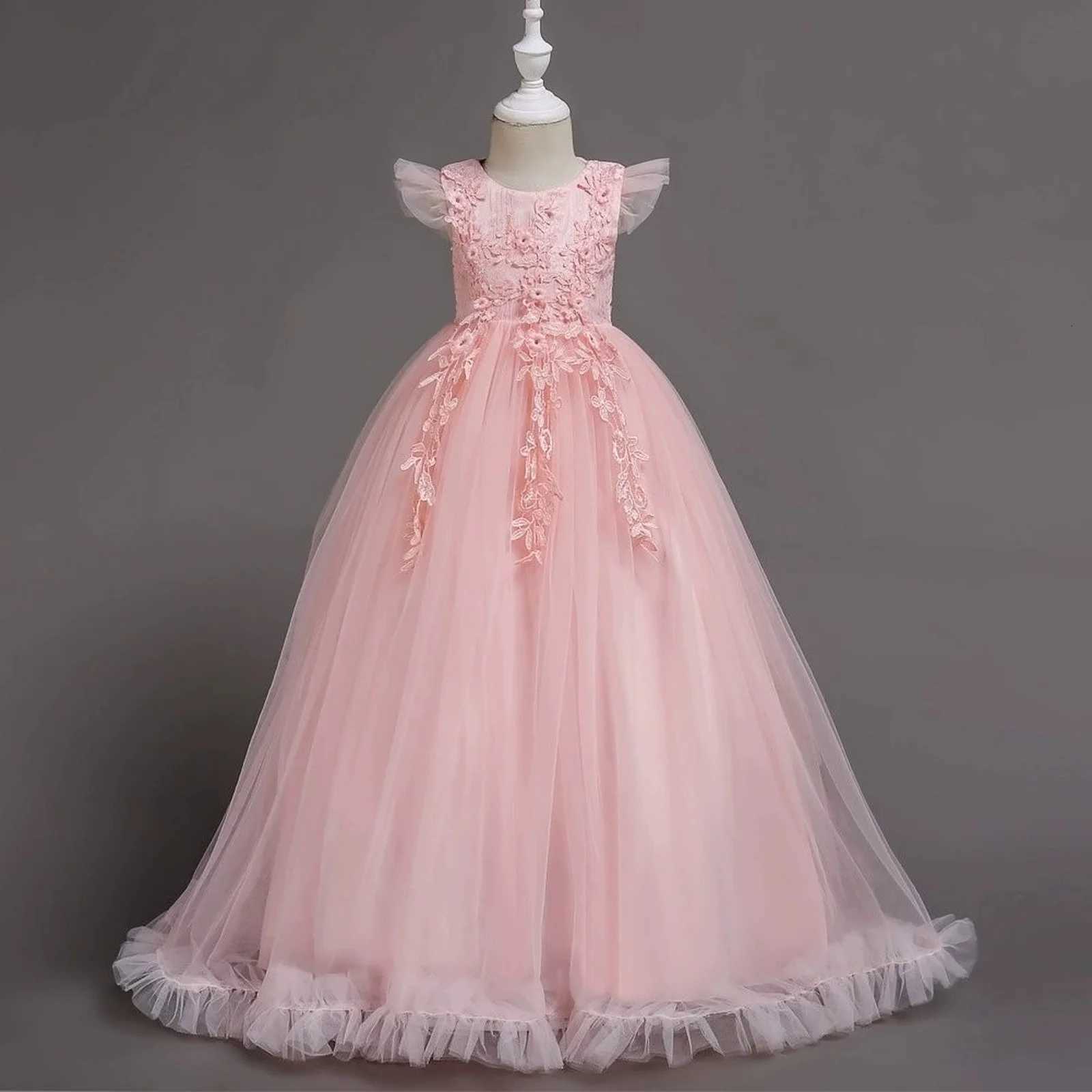 5-14 Years Green Burgundy Flower Girl Dresses Tulle Lace Long Princess Party Pageant Dresses for Girls Dresses for Girls Z250904