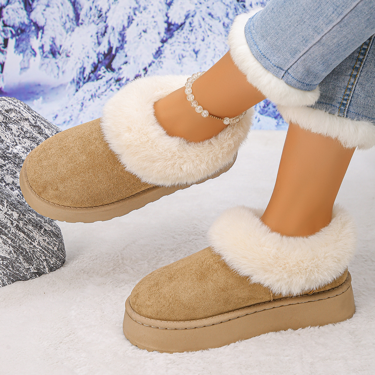 Low-top insulated thick-walled warm snow boots, winter short boots, cotton shoes
